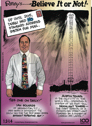 Ripley's Believe It or Not on Saturday December 14, 2019 Comic Strip