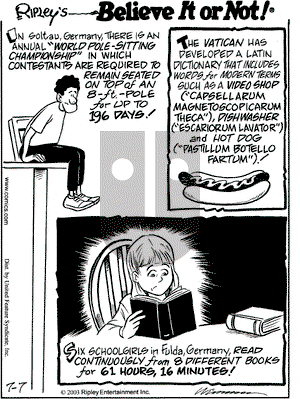 Ripley's Believe It or Not on Monday July 7, 2003 Comic Strip