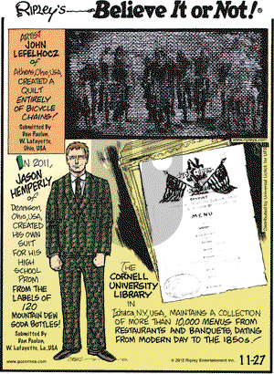 Ripley's Believe It or Not on Tuesday November 27, 2012 Comic Strip