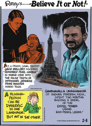 Ripley's Believe It or Not on Saturday February 6, 2016 Comic Strip