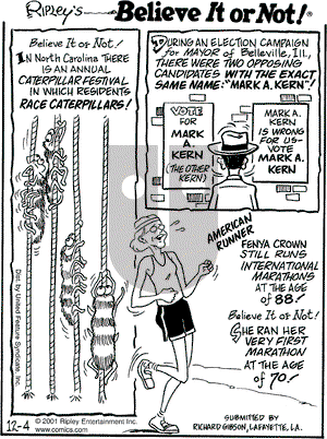 Ripley's Believe It or Not on Tuesday December 4, 2001 Comic Strip