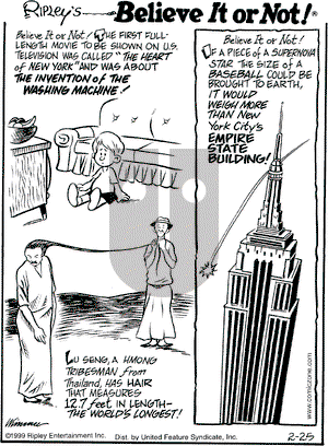 Ripley's Believe It or Not on Thursday February 25, 1999 Comic Strip