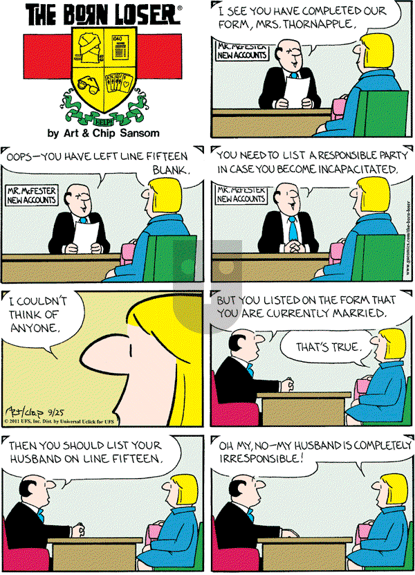 The Born Loser on Sunday September 25, 2011 Comic Strip