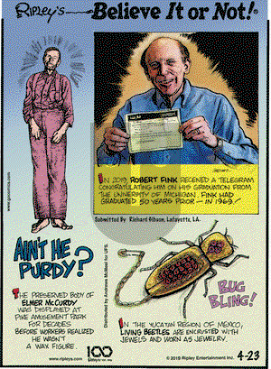 Ripley's Believe It or Not on Tuesday April 23, 2019 Comic Strip