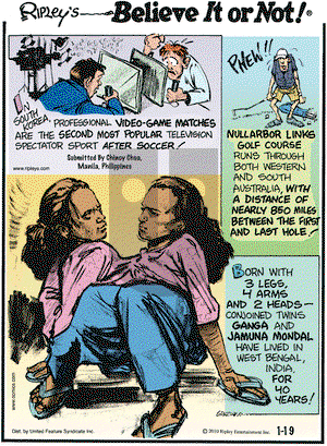 Ripley's Believe It or Not on Tuesday January 19, 2010 Comic Strip