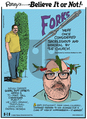 Ripley's Believe It or Not on Tuesday August 18, 2020 Comic Strip