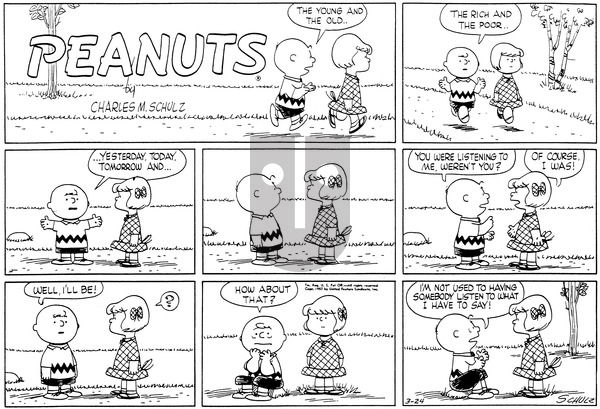 Peanuts on Sunday March 24, 1957 Comic Strip