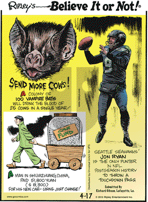 Ripley's Believe It or Not on Friday April 17, 2015 Comic Strip
