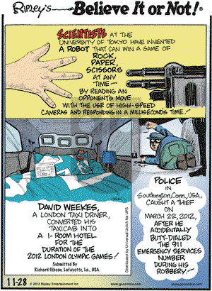 Ripley's Believe It or Not on Wednesday November 28, 2012 Comic Strip