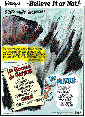 Ripley's Believe It or Not on Thursday March 27, 2014 Comic Strip
