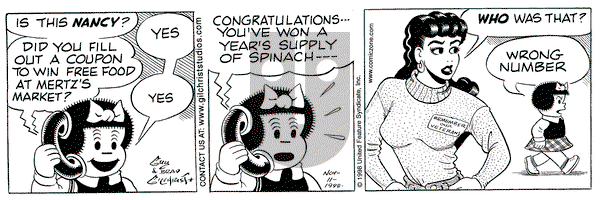 Nancy on Wednesday November 11, 1998 Comic Strip