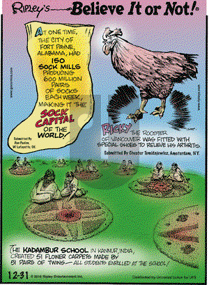 Ripley's Believe It or Not on Saturday December 31, 2016 Comic Strip
