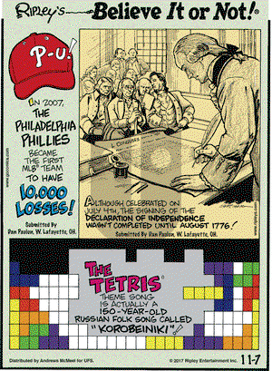 Ripley's Believe It or Not on Tuesday November 7, 2017 Comic Strip