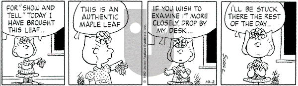 Peanuts on Friday October 2, 1992 Comic Strip