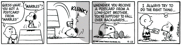 Peanuts on Thursday September 23, 1982 Comic Strip