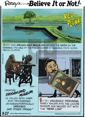 Ripley's Believe It or Not on Saturday August 27, 2016 Comic Strip