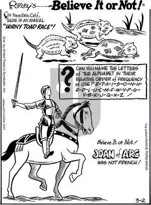 Ripley's Believe It or Not on Thursday July 1, 1999 Comic Strip
