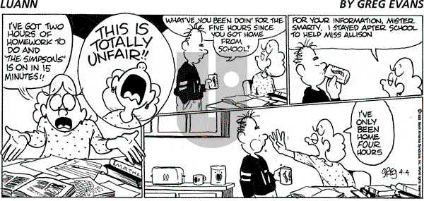 Luann on Sunday April 4, 1993 Comic Strip
