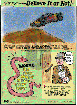 Ripley's Believe It or Not on Tuesday October 3, 2017 Comic Strip