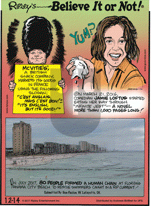 Ripley's Believe It or Not on Thursday December 14, 2017 Comic Strip