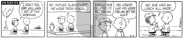 Peanuts on Friday April 3, 1964 Comic Strip