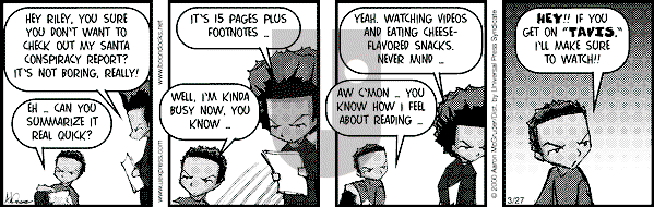 The Boondocks on Monday October 29, 2007 Comic Strip