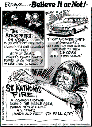 Ripley's Believe It or Not on Thursday February 10, 2005 Comic Strip