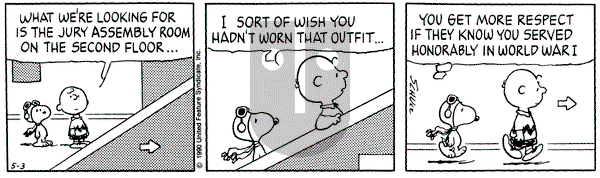 Peanuts on Thursday May 3, 1990 Comic Strip