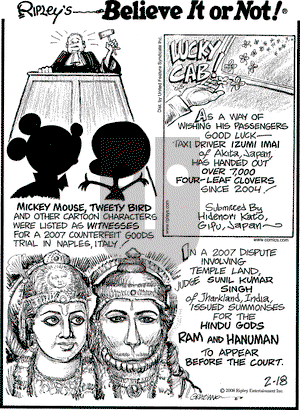 Ripley's Believe It or Not on Monday February 18, 2008 Comic Strip