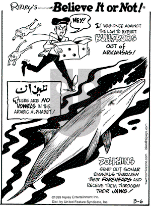 Ripley's Believe It or Not on Saturday March 6, 1999 Comic Strip