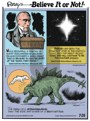 Ripley's Believe It or Not on Monday July 26, 2021 Comic Strip