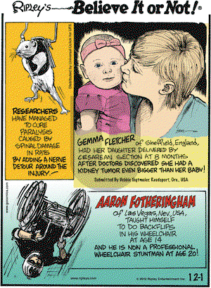 Ripley's Believe It or Not on Saturday December 1, 2012 Comic Strip