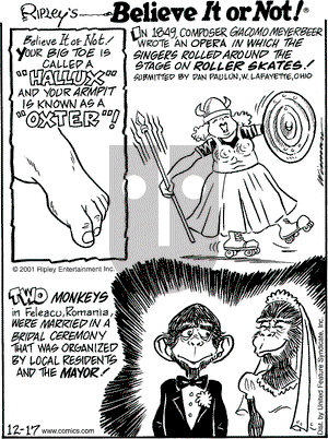 Ripley's Believe It or Not on Monday December 17, 2001 Comic Strip