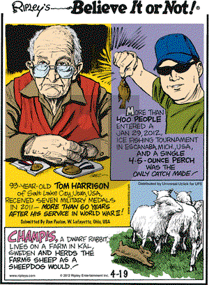 Ripley's Believe It or Not on Thursday April 19, 2012 Comic Strip
