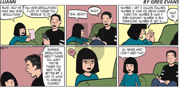 Luann on Sunday January 3, 2016 Comic Strip