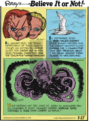 Ripley's Believe It or Not on Saturday March 27, 2021 Comic Strip