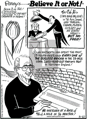 Ripley's Believe It or Not on Wednesday March 10, 1999 Comic Strip