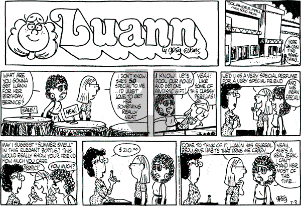 Luann on Sunday July 3, 1988 Comic Strip