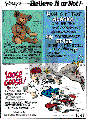Ripley's Believe It or Not on Wednesday October 19, 2011 Comic Strip