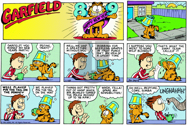 Garfield on Sunday January 1, 1989 Comic Strip