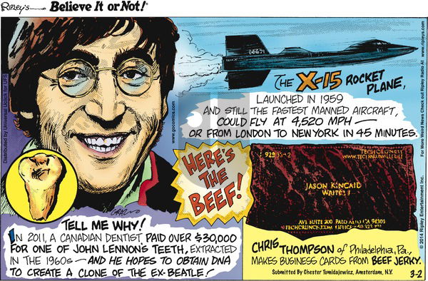 Ripley's Believe It or Not on Sunday March 2, 2014 Comic Strip