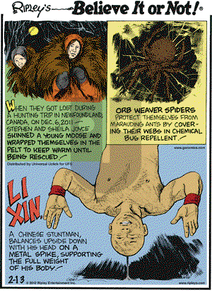 Ripley's Believe It or Not on Monday February 13, 2012 Comic Strip