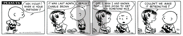 Peanuts on Thursday February 22, 1951 Comic Strip
