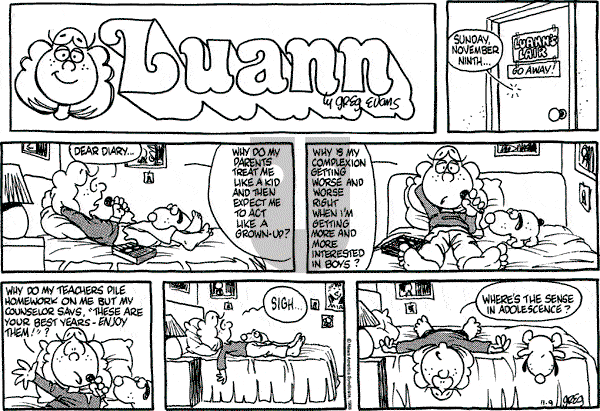 Luann on Sunday November 9, 1986 Comic Strip
