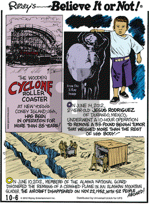 Ripley's Believe It or Not on Saturday October 6, 2012 Comic Strip