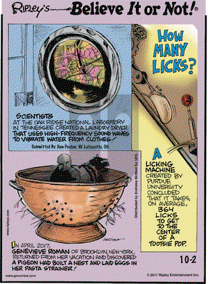 Ripley's Believe It or Not on Monday October 2, 2017 Comic Strip