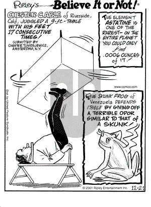 Ripley's Believe It or Not on Friday December 21, 2001 Comic Strip
