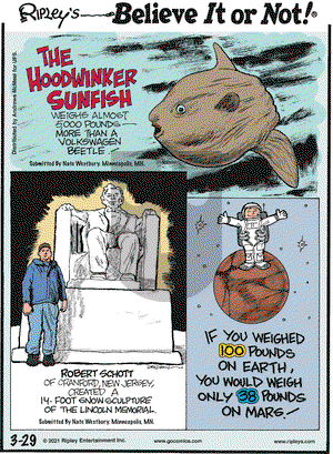 Ripley's Believe It or Not on Monday March 29, 2021 Comic Strip