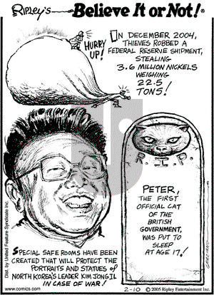 Ripley's Believe It or Not on Thursday February 10, 2005 Comic Strip