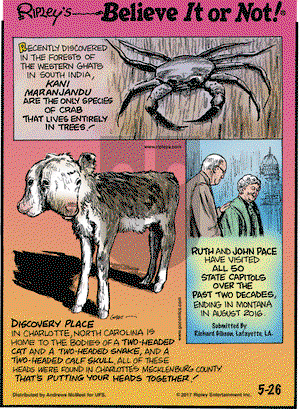Ripley's Believe It or Not on Friday May 26, 2017 Comic Strip